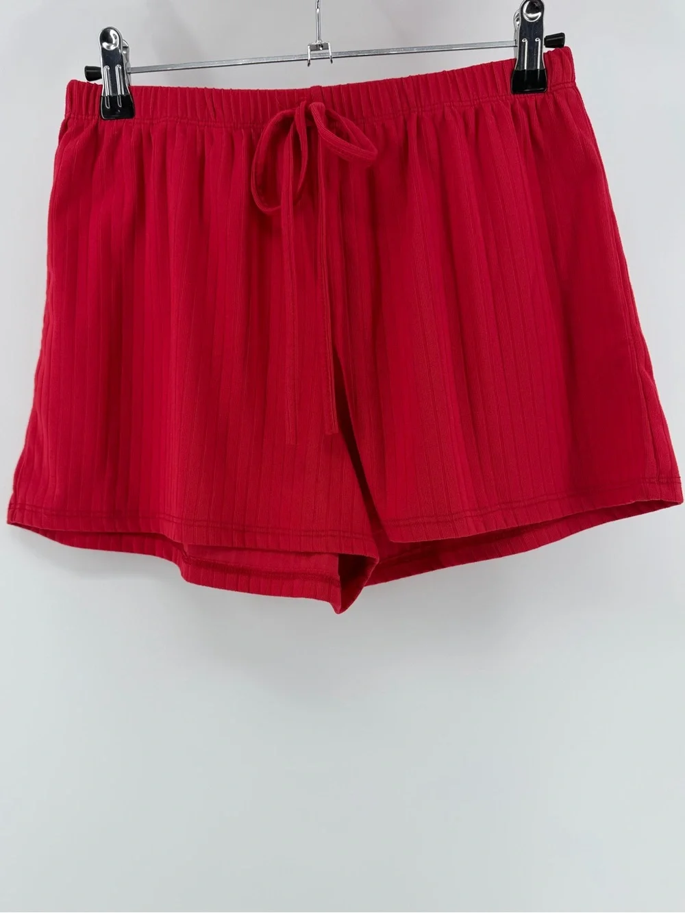 Capella Red Ribbed Pajama Loungewear Top & Shorts Matching Set, Size Large